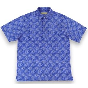 Bandon Dunes Golf Resort Polo Shirt Donald Ross Mens Large Blue Floral